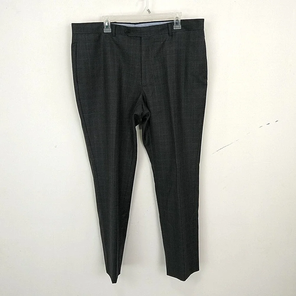 Tommy Hilfiger Dress Pants Men 38x30 Grey Glen Plaid 100% Wool Flat Front